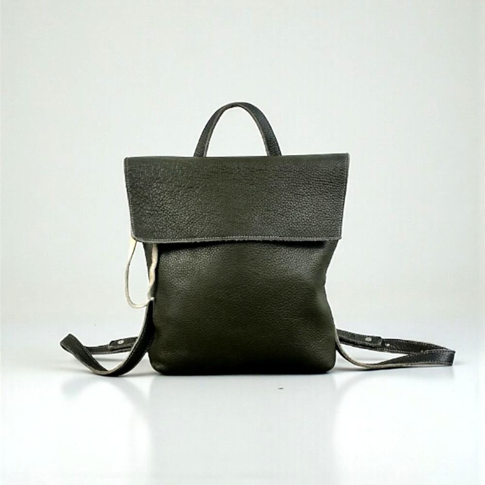MARIA CASTELLI NY Hudson Backpack Italian Shrunken Pebbled Leather Green Rare US